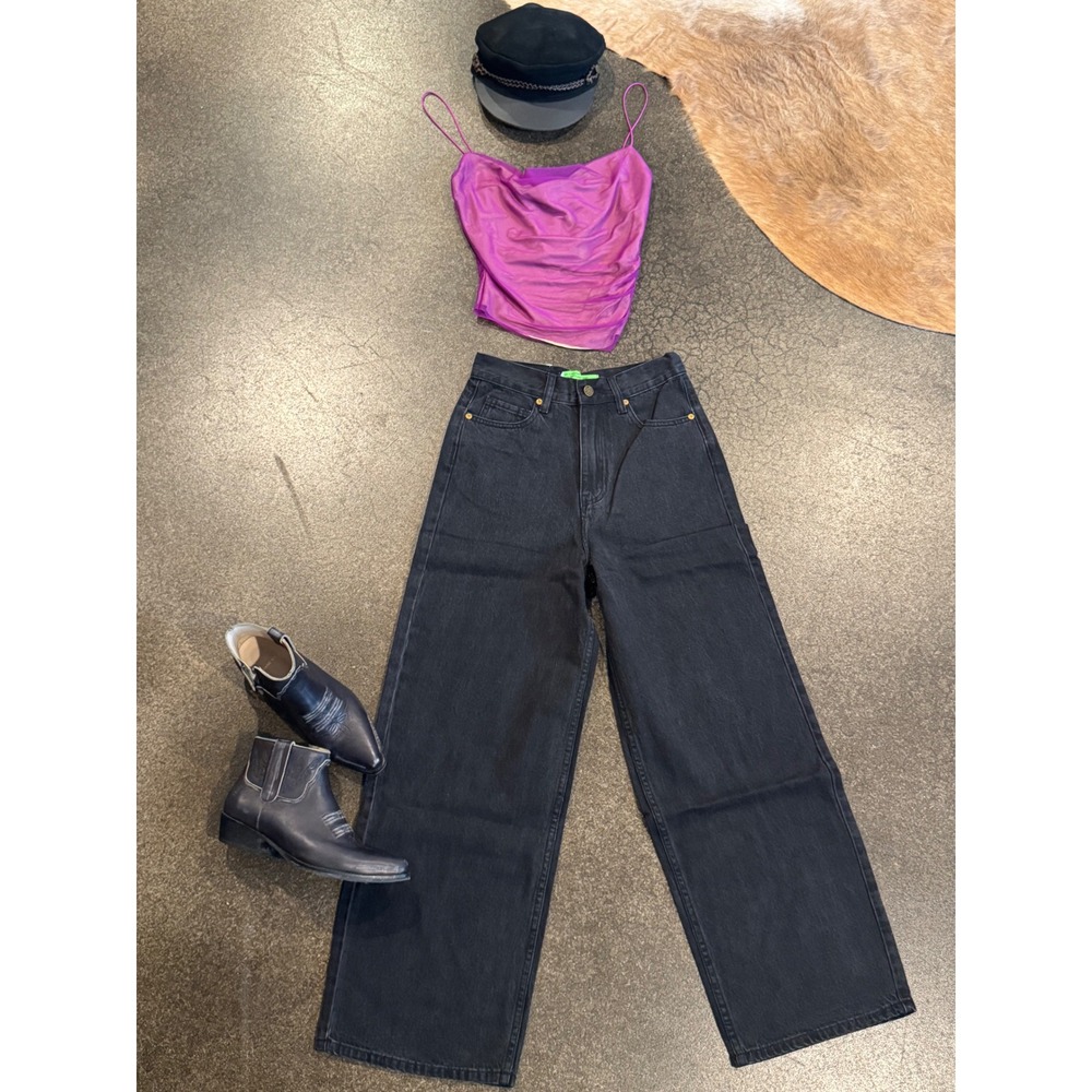 Sandrine RoseXFree People  Wide Leg Jeans Black Denim High Waist Size 24
